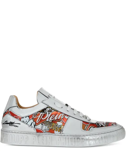 Philipp Plein metallic leather eagle-print sneakers White AAESUSC0887PLE075N