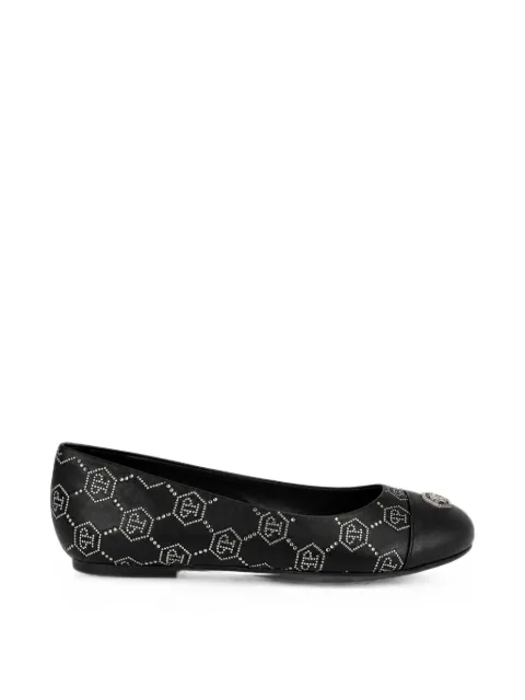 Philipp Plein nappa-leather ballerina flats monogram strass Black AAESWSB0276PLE005N