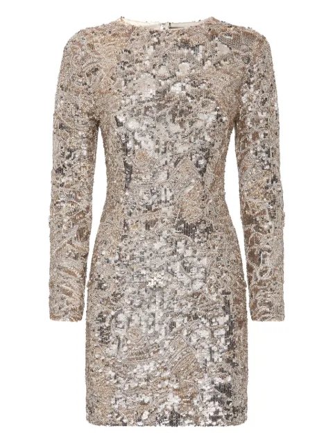 Philipp Plein embroidered long-sleeved mini dress crystal Skull Neutrals AAECWRG3471PTE003N