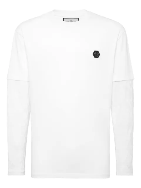 Philipp Plein double-sleeved jacquard-crest T-shirt White AAECMTK8674PJY002N
