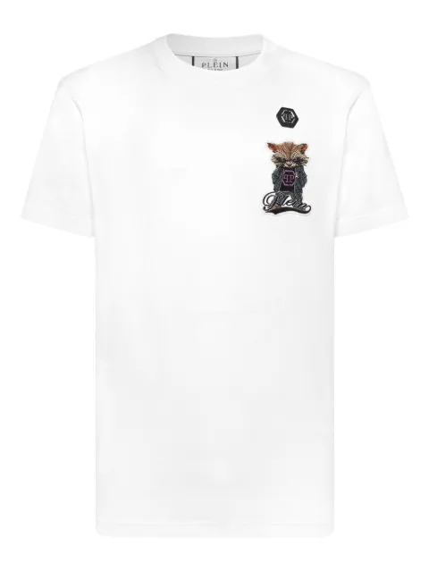 Philipp Plein raccoon-embroidered crew-neck T-shirt White AAECMTK8601PJY002N