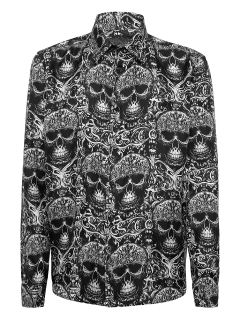 Philipp Plein printed silk shirt all over Skull Black AAECMRP2519PTE104N