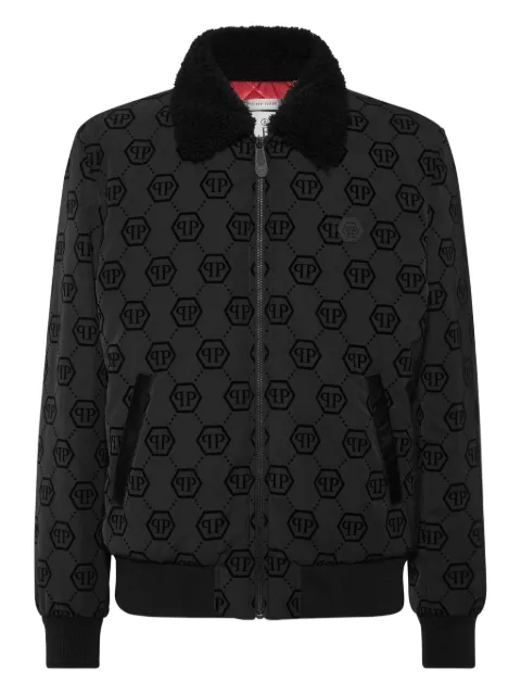 Philipp Plein monogram shearling-collar bomber jacket Black AAECMRB2963PTE076N