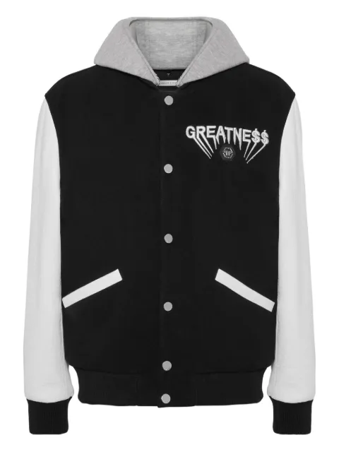 Philipp Plein hooded leather-sleeve bomber jacket Black AAECMRB2943PTE120N