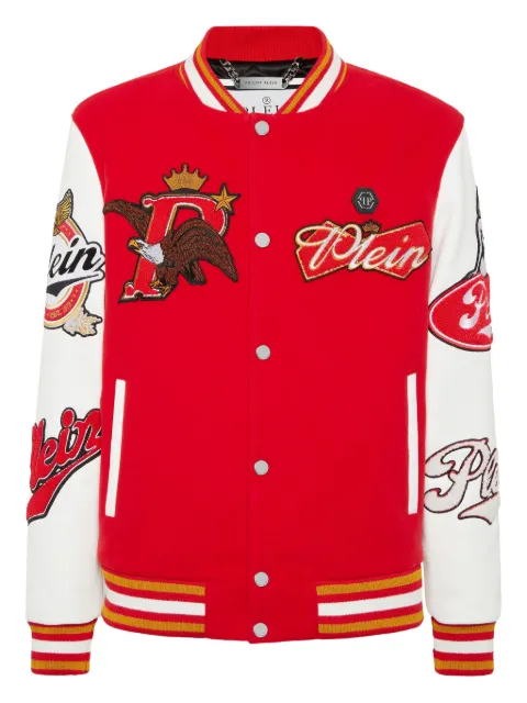 Philipp Plein patch varsity bomber jacket Red AAECMRB2930PTE120N