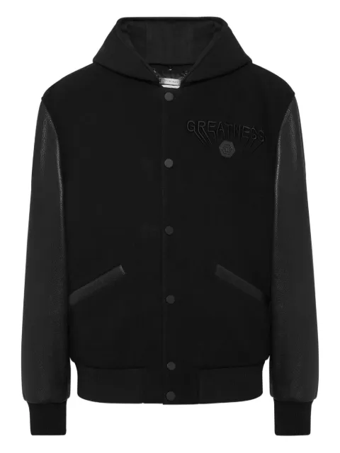 Philipp Plein hooded leather-sleeve bomber jacket Black AAECMRB2943PTE120N
