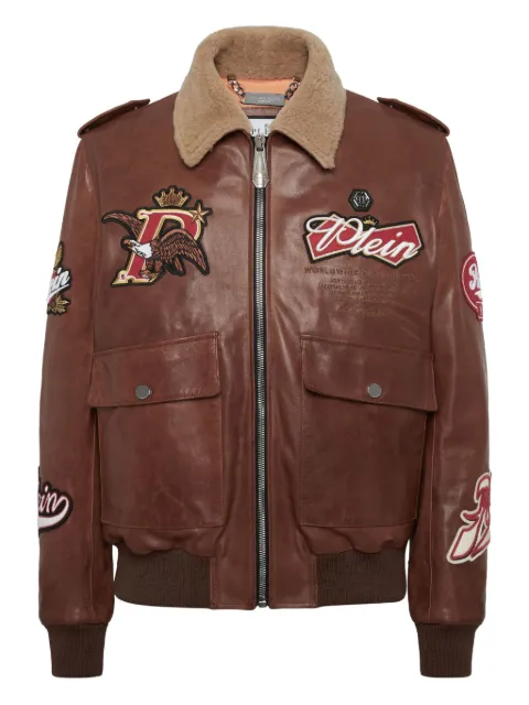 Philipp Plein embroidered leather jacket Brown AAECMLB2017PLE005N