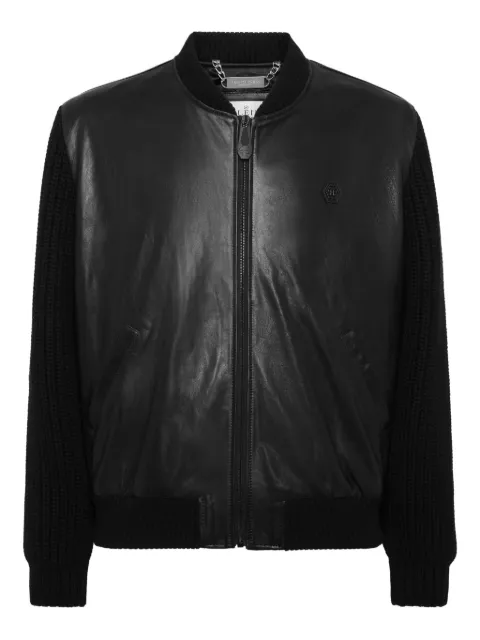 Philipp Plein leather knitted-sleeve jacket Black AAECMLB1991PLE010N