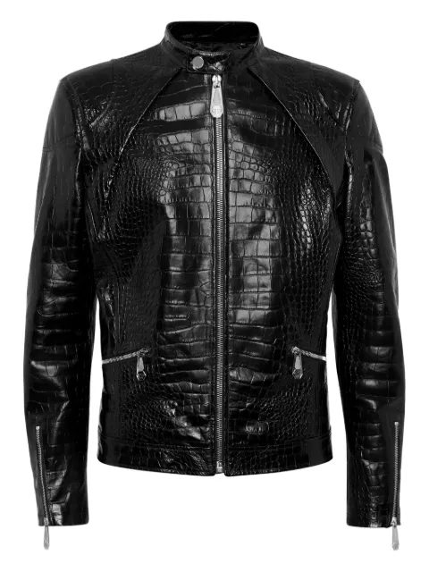 Philipp Plein leather moto jacket Cocco print Black AAECMLB1987PLE010N