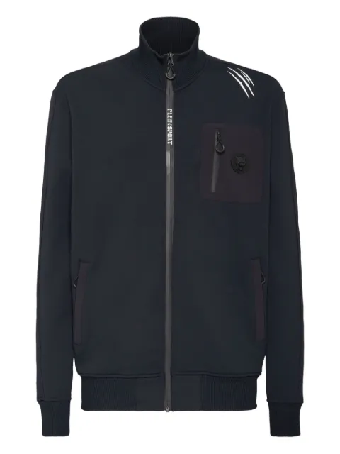 Plein Sport scratch-detail zip-up jacket Black AAECMJB3737STE003N