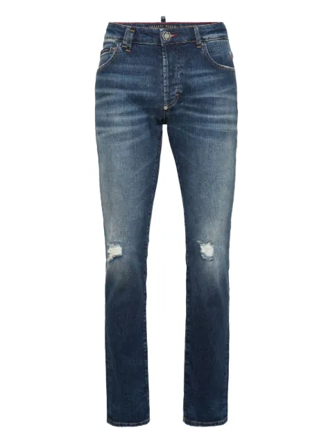 Philipp Plein distressed straight-cut jeans Blue AAECMDT4238PDE004N
