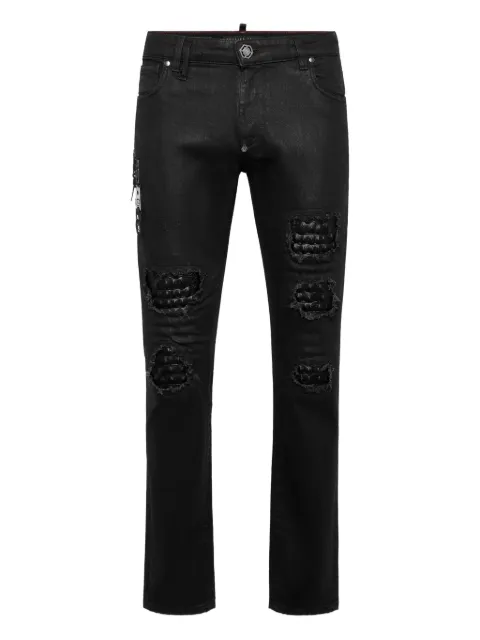 Philipp Plein Rockstar jeans with Cocco embossed inserts Black AAECMDT4222PDE004N