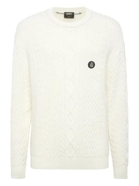 Billionaire cable-knit crew-neck sweater White OAECMKO1483BTE004N