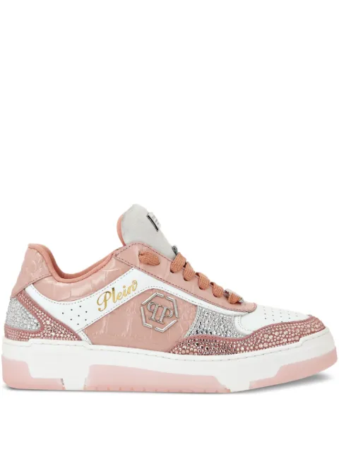 Philipp Plein crystal-embellished croc-embossed leather sneakers Pink FAESUSC0826PLE022N