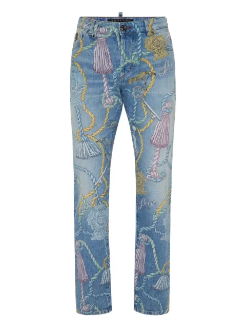 Philipp Plein tassel-print jeans Blue FAECMDT4153PDE004N