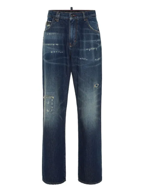 Philipp Plein distressed logo-plaque jeans Blue FAECMDT4142PDE004N