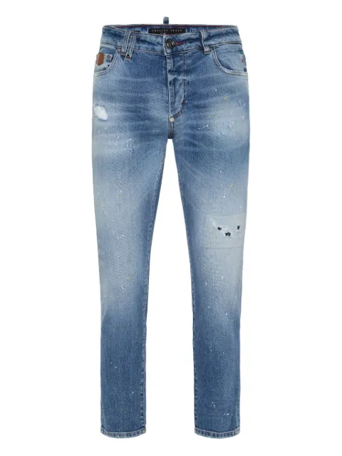 Philipp Plein paint-splatter distressed jeans Blue FAECMDT4139PDE004N