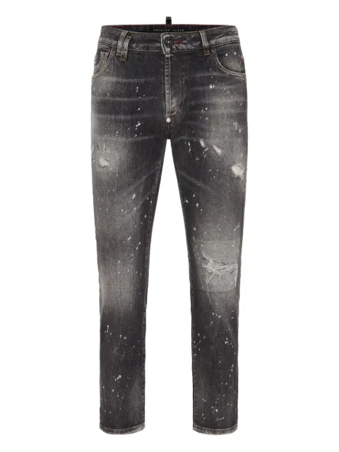 Philipp Plein paint-splatter distressed jeans Grey FAECMDT4139PDE004N