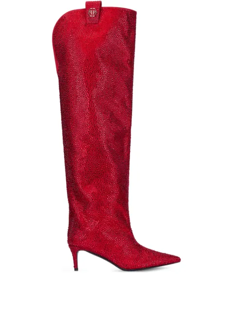 Philipp Plein low-heel overknee boots mixed strass 6 Red AAESWSE0952PLE009N