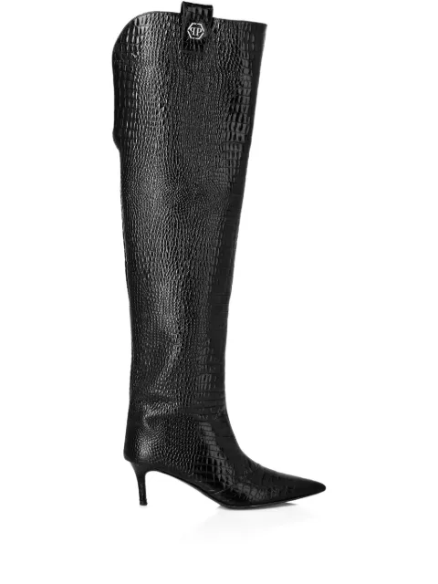 Philipp Plein low-heel overknee boots cocco print Black AAESWSE0948PLE010N