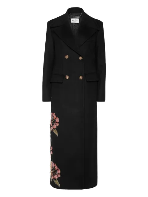 Philipp Plein double-breasted embroidered long coat fairy Black AAECWRA0728PTE076N