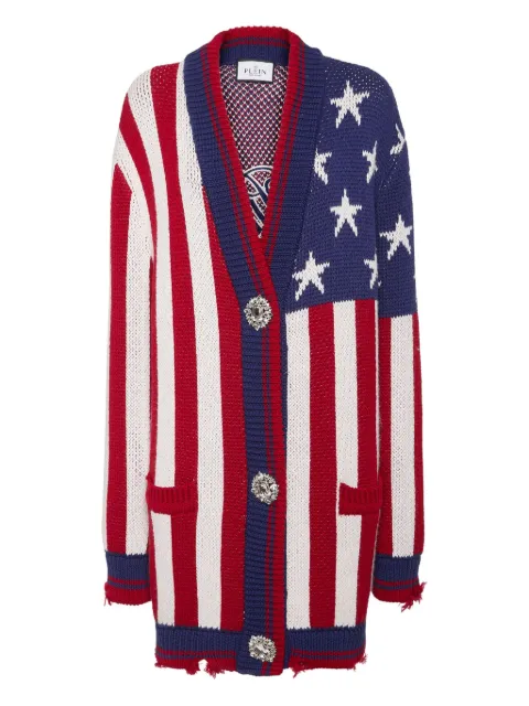 Philipp Plein flag-intarsia cardigan Red AAECWKQ0162PTE003N