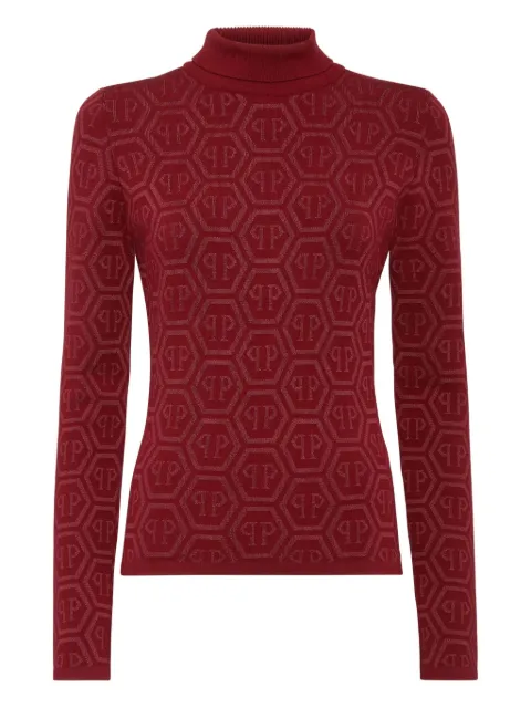Philipp Plein logo-pattern turtleneck sweater Red AAECWKK0298PTE003N