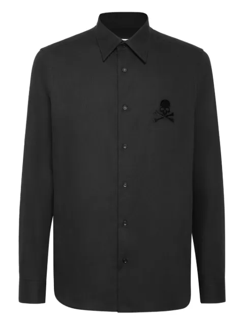 Philipp Plein skull-embroidered long-sleeve shirt Black FAECMRP2497PTE003N
