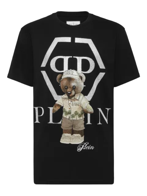 Philipp Plein crystal-embellished teddy-bear T-shirt Black FAECMTK8419PJY002N