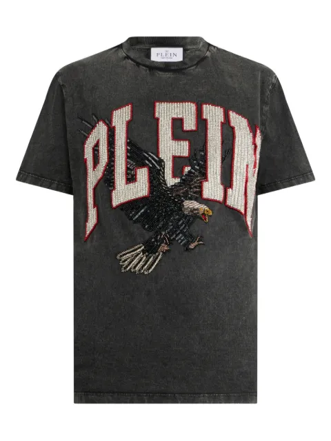 Philipp Plein washed round neck T-shirt Plein eagle Grey AAECMTK8749PJY002N
