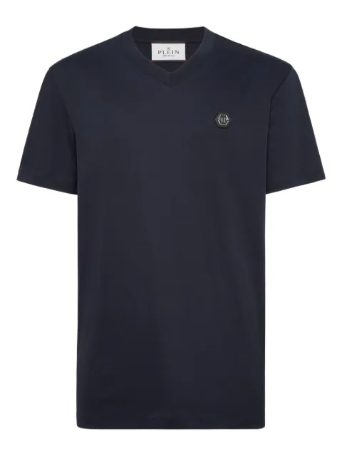Philipp Plein logo-appliqué V-neck T-shirt Blue AAECMTK8745PJY002N