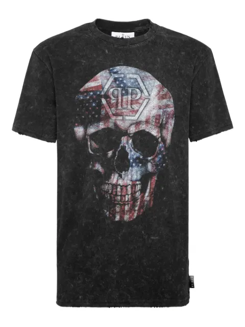 Philipp Plein Skull America washed T-shirt Black AAECMTK8734PJY002N