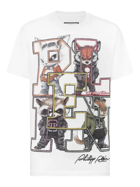 Philipp Plein College Animals Outline T-shirt White AAECMTK8718PJY002N