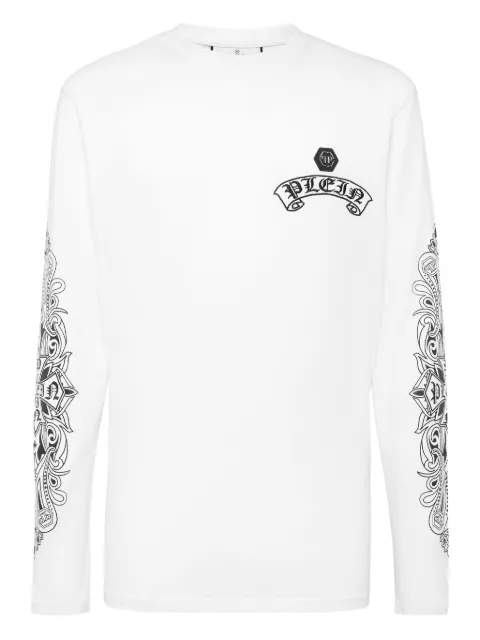Philipp Plein crest-embellished long-sleeve T-shirt White AAECMTK8690PJY002N