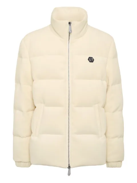 Philipp Plein quilted embroidered puffer jacket White AAECMRB2948PTE003N
