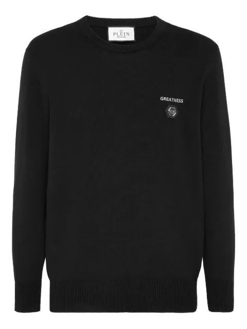 Philipp Plein Greatness embroidered round-neck sweater Black AAECMKO1537PTE003N