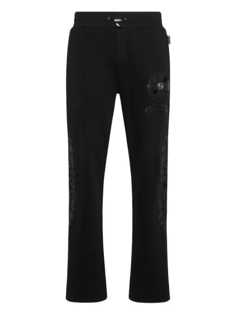 Philipp Plein jogging pants with leather inserts chrome crest Black AAECMJT2697PJY002N
