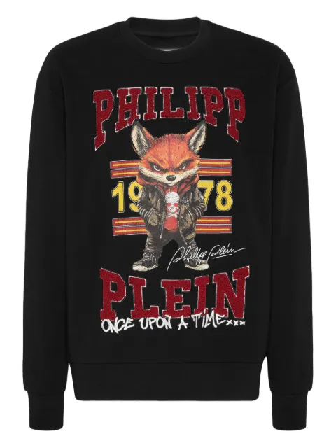 Philipp Plein fox-print crew neck sweatshirt Black AAECMJO1424PTE003N