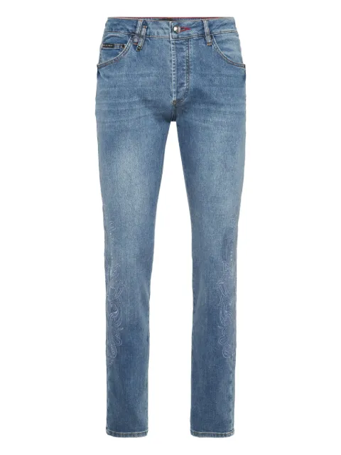 Philipp Plein logo-appliqué jeans Blue AAECMDT4211PDE004N