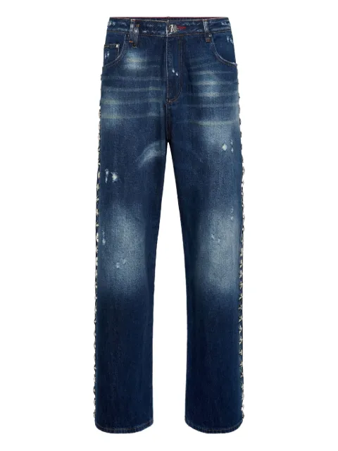 Philipp Plein Beach Boy Fit star-studded distressed jeans Blue AAECMDT4180PDE004N