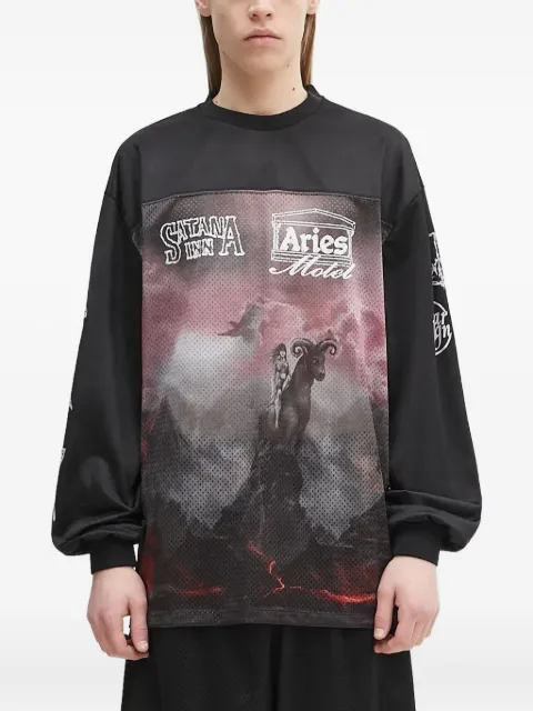 Aries mesh-panel graphic long-sleeve T-shirt Black AR4005003