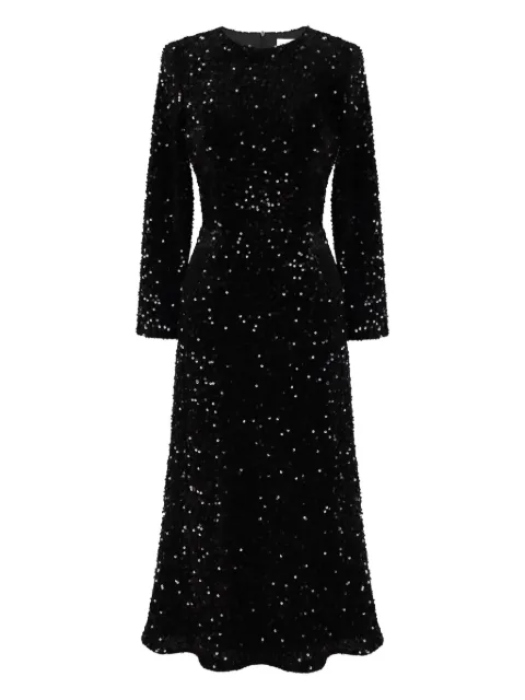 POST MERIDIEM sequin-embellished velvet midi dress Black SEQUINDECORATEDVELVETLONGSLEEVEMIDIDRESS