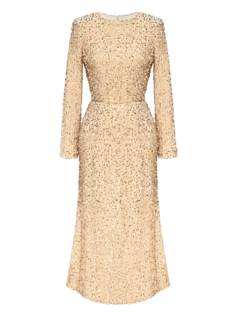 POST MERIDIEM sequin-embellished velvet midi dress Neutrals SEQUINDECORATEDVELVETLONGSLEEVEMIDIDRESS