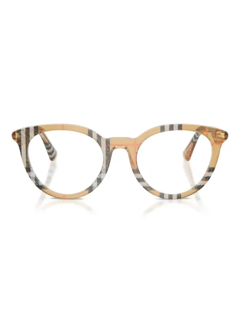 Burberry Eyewear checked-pattern round glasses Neutrals BE24294163