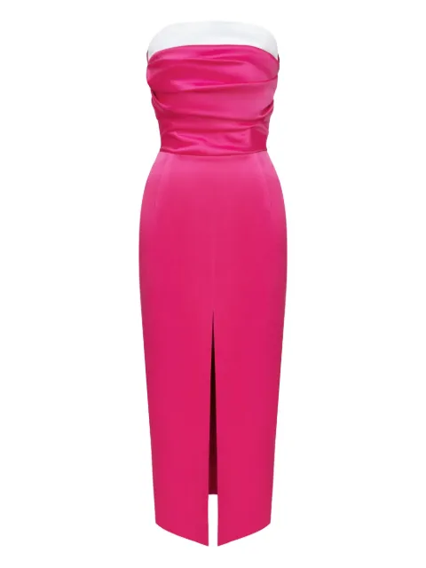 POST MERIDIEM satin midi dress Pink SATINMIDIDRESSWITHCONTRASTTURNUP