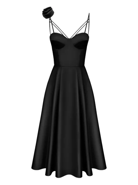 POST MERIDIEM rose-detail corset midi dress Black ROSEDETAILBELLCORSETMIDIDRESS