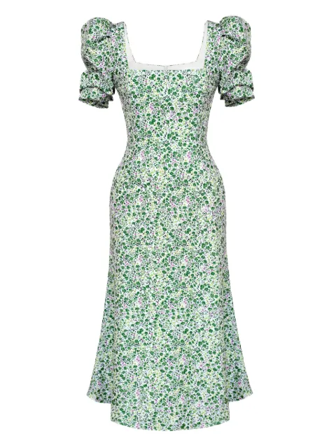 POST MERIDIEM godet-gilhouette square-neck midi dress Green GODETSILHOUETTESQUARENECKMIDIDRESS