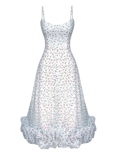 POST MERIDIEM floral-print flounce buster midi dress White FLORALFLOUNCEBUSTIERMIDIDRESSMILK