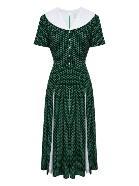 POST MERIDIEM contrast-collar midi dress Green CONTRASTCOLLARINSERTSMIDIDRESSGREEN