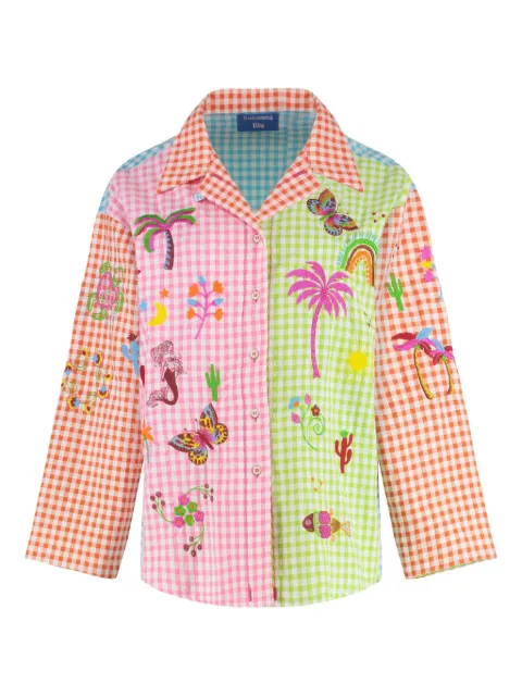 SUSANNA BLU Gardenia checked embroidered shirt Orange GARDENIABLOUSEGB5
